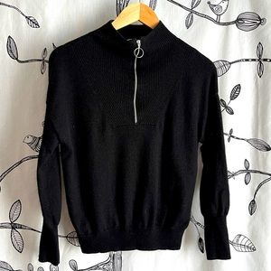 THE RESET Quarter zip wool / cashmere pullover in black